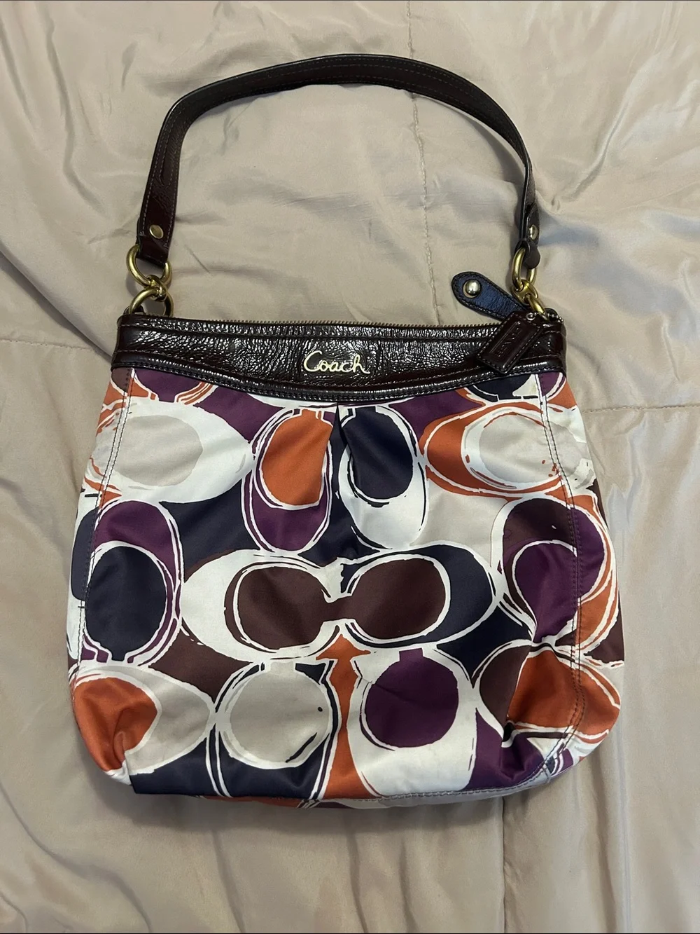 Coach Purple, Orange, Brown & White Circle-Print Shoulder Bag